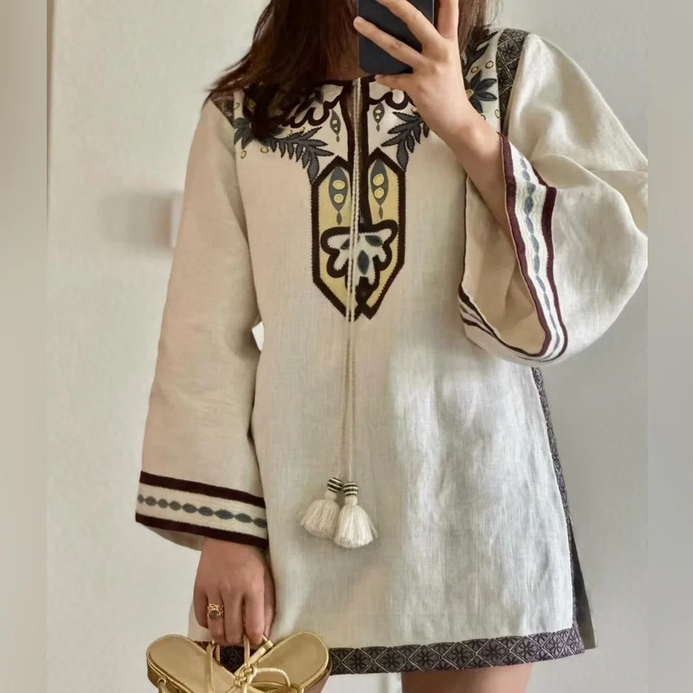 NWT $598 Tory Burch Embroidered Linen Blouse